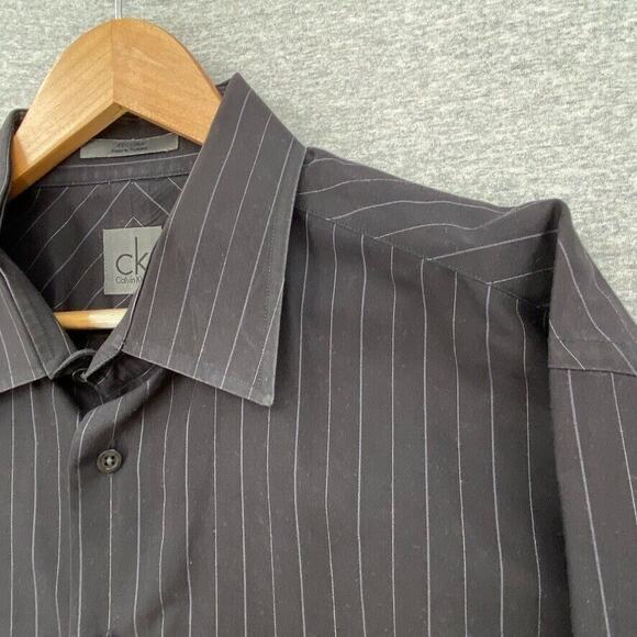 Calvin Klein Shirt Mens 17.5 Extra Large Black Striped Button Up Long Sleeve - Picture 3 of 10
